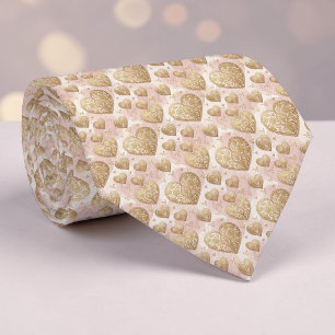 Gouden & Stof Roze Elegante Hart Custom Necktie Stropdas