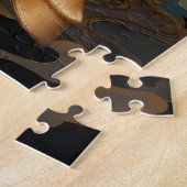 Gouden Storm Paarden in de Nachtelijke Hemel Legpuzzel (Zijkant)