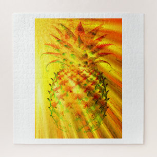 Gouden stralen die door een grote ananas schijnen legpuzzel