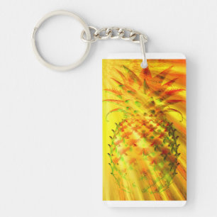 Gouden stralen die door een grote ananas schijnen sleutelhanger