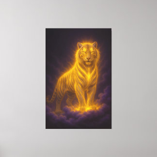 Gouden Stralende Tijger op Stormwolken – Fantasie Canvas Afdruk