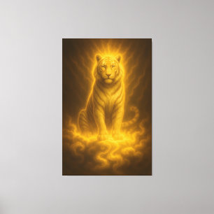 Gouden Stralende Witte Tijger – Fantasie Kunstschi Canvas Afdruk