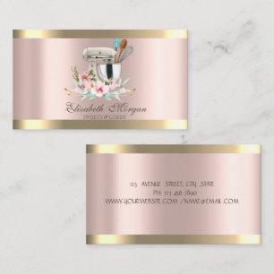 Gouden Streep Bloemige Mixer Roze Goud Backen Visitekaartje