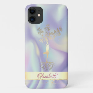 Gouden Streep Holografische Boom Vrouwen Silhouet iPhone 11 Hoesje