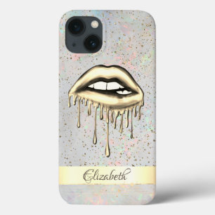 Gouden Streep, Metallic Druipende Lippen Holografi iPhone 13 Hoesje
