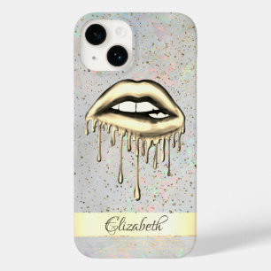 Gouden Streep, Metallic Druppende Lippen Holografi Case-Mate iPhone 14 Hoesje