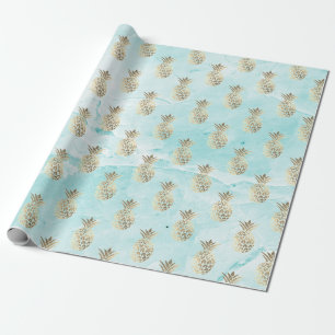 Gouden strepen Aqua Marmer Ananas Goud Cadeaupapier
