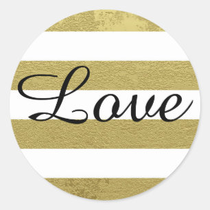 Gouden strepen en liefde in zwarte belettering ronde sticker
