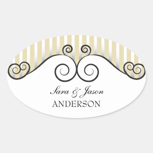 Gouden Strepen & Irongate Swirls bruiloft Ovale Sticker (Voorkant)