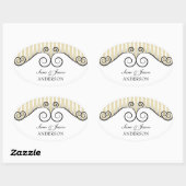 Gouden Strepen & Irongate Swirls bruiloft Ovale Sticker (Vel)