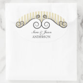 Gouden Strepen & Irongate Swirls bruiloft Ovale Sticker (Tas)