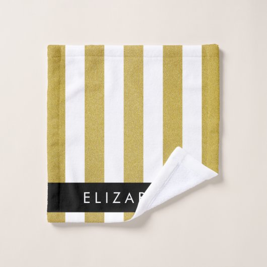 Gouden strepen, streeppatroon, lijnen, Jouw naam Bad Handdoek (Wasdoekje)