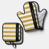 Gouden strepen, streeppatroon, lijnen, Jouw naam Ovenwant & Pannenlap Set (Voorkant / Achterkant)