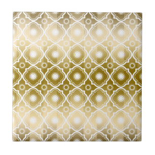 Gouden Strepen & Wit Quatrefoil Geometrisch Tegeltje