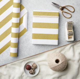 Gouden strepen, witte strepen, gestreept patroon cadeaupapier