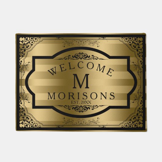 Gouden strepen Zwart wervelt Lijst Deurmat (Voorkant)