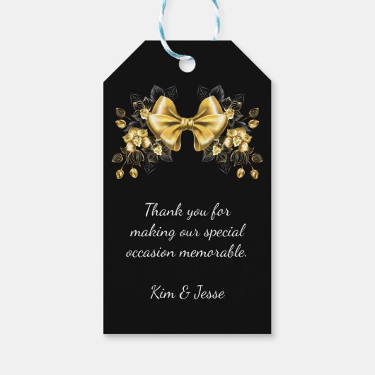 Gouden strik met orchideeën cadeaulabel (Achterkant)