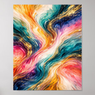 Gouden Stroom Abstracte Golven Poster