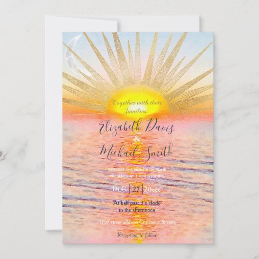 Gouden Sunset Sun Mandala Waterverf Zee Kaart (Voorkant)