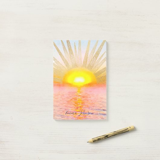 Gouden Sunset Sun Mandala Waterverf Zee Post-it® Notes (Op bureau)
