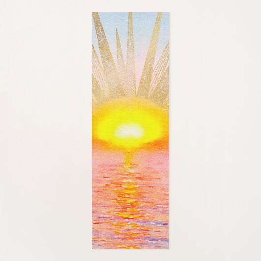 Gouden Sunset Sun Mandala Waterverf Zee Yogamat (Voorkant)