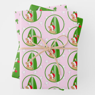 Gouden Surfboard Hond Zeemeeuw Roze Gift Wrap Set Inpakpapier Vel