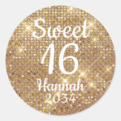 Gouden Sweet 16 Meisje Verjaardag Favorieten Blikk Ronde Sticker (Voorkant)