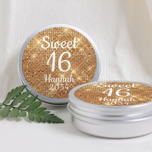Gouden Sweet 16 Meisje Verjaardag Favors Blikje Ronde Sticker