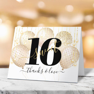 Gouden Sweet 16 Verjaardagsballonnen Moderne Luxe Bedankkaart