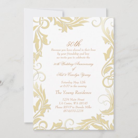 Gouden Swirl 50ste huwelijksjubileum uitnodiging (Voorkant)