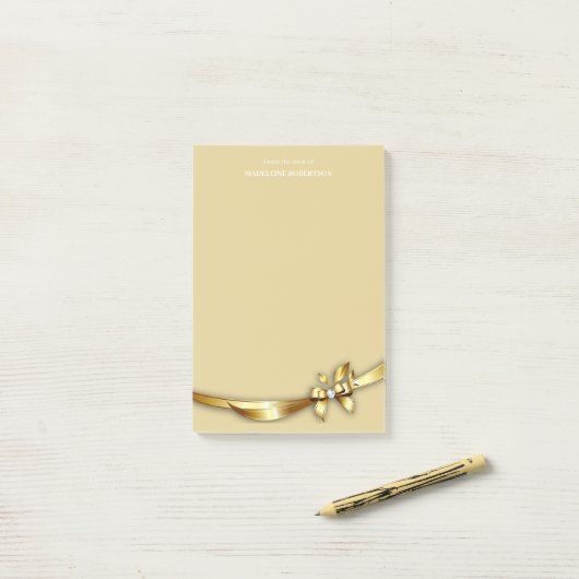 Gouden Swirl Bow Diamond Gepersonaliseerde Naam Post-it® Notes (Op bureau)