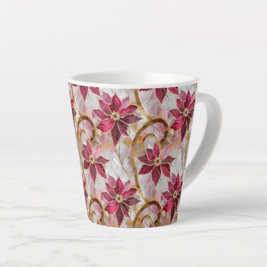 Gouden Swirls Bourgondië Roze Kerstmis Poinsettias Latte Mok (Rechterhoek)