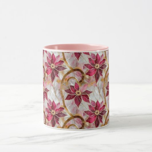 Gouden Swirls Bourgondië Roze Kerstmis Poinsettias Mok (Midden)