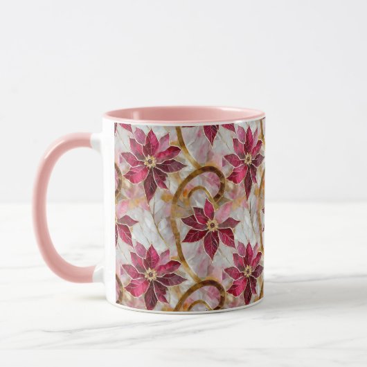 Gouden Swirls Bourgondië Roze Kerstmis Poinsettias Mok (Links)