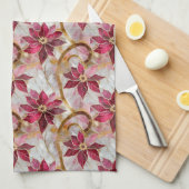 Gouden Swirls Bourgondië Roze Kerstmis Poinsettias Theedoek (Quarter Fold)