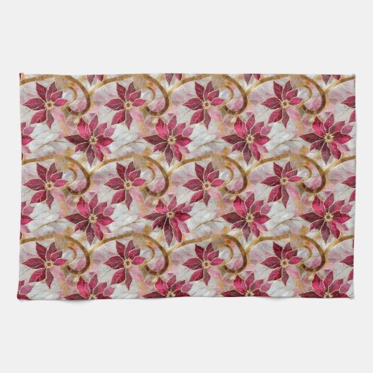 Gouden Swirls Bourgondië Roze Kerstmis Poinsettias Theedoek (Horizontaal)