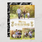 Gouden tak kerst Kaarten met drie Afbeeldingen (Voorkant / Achterkant)