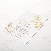 Gouden tak met bladeren schets bruiloft folie uitnodiging (Gedraaid)