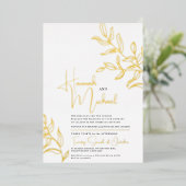Gouden tak van bladeren schets bruiloft folie uitnodiging (Staand Voorkant)