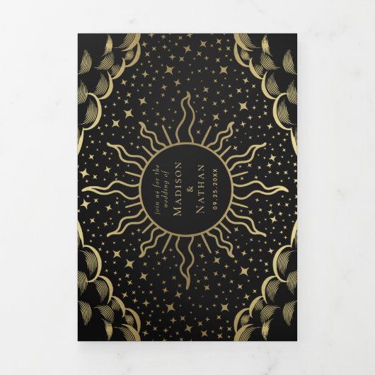 Gouden  Tarot Gotische bruiloft Drieluik Uitnodiging (Cover)