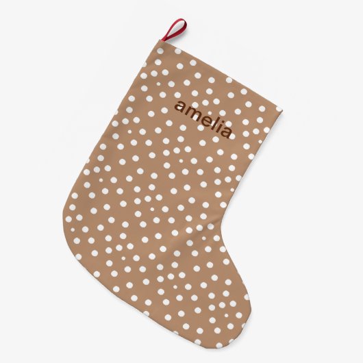 Gouden tarwe en witte Stippen met naam Grote Kerstsok (Voorkant (Hangend))