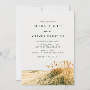 Gouden Tarwe Salie Schrift Zee Haver Kust Bruiloft Kaart
