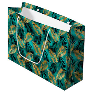 Gouden Teal Palmbladeren Luxe Tropisch Patroon Groot Cadeauzakje