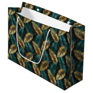 Gouden Teal Palmbladeren Luxe Tropisch Patroon Groot Cadeauzakje