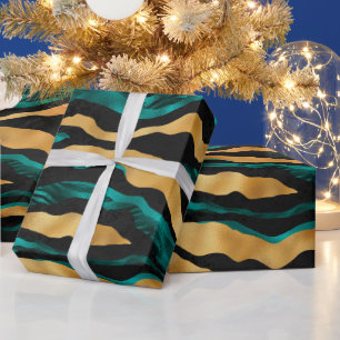 Gouden Teal Tijgerstrepen Glam Abstract Dier Cadeaupapier