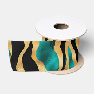 Gouden Teal Tijgerstrepen   Glam Abstract Dier Lint