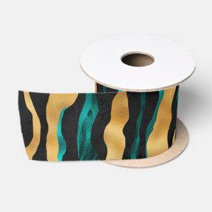 Gouden Teal Tijgerstrepen Glam Abstract Dier Lint