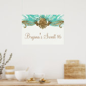 Gouden & Teal Zee Schelp Glam Strand Banner Poster (Keuken)