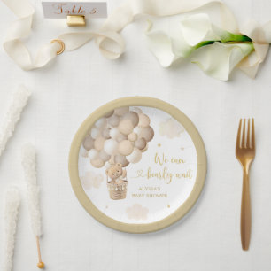 Gouden Teddybeer Hete Luchtballon Baby shower Papieren Bordje