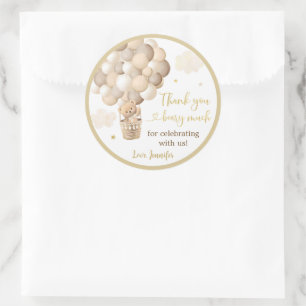 Gouden Teddybeer Hete Luchtballon Baby shower Ronde Sticker